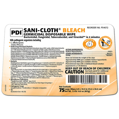 Sani-Cloth® Bleach Surface Disinfectant Cleaner Premoistened Germicidal Manual Pull Wipe Chlorine Scent NonSterile