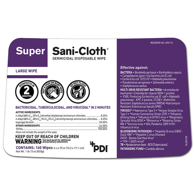Super Sani-Cloth® Surface Disinfectant Cleaner Premoistened Germicidal Manual Pull Wipe  Alcohol Scent NonSterile