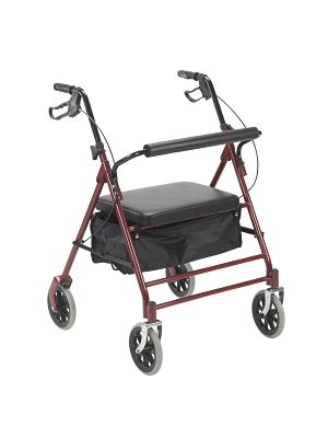 Bariatric Rollator with 7.5” Wheels Padded Seat, Loop Locks Red by Drive Medical - 10252RD