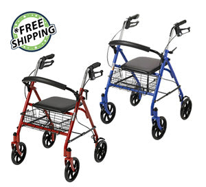 Drive Medical Four Wheel Walker Rollator with Fold Up Removable Back Support - Singles - 10257