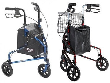 Deluxe 3 Wheel Aluminum Rollator, 7.5" Casters with Basket Tray and Pouch by Drive Medical - 10289