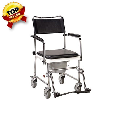 Portable Upholstered Wheeled Drop Arm Bedside Commode - 11120kd-1
