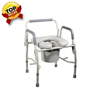 Steel Drop Arm Bedside Commode with Padded Seat & Arms - 11125pskd-1