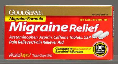 GoodSense Migraine Pain Relief, 250 mg Strength Coated Caplet by Geiss - Box of 24