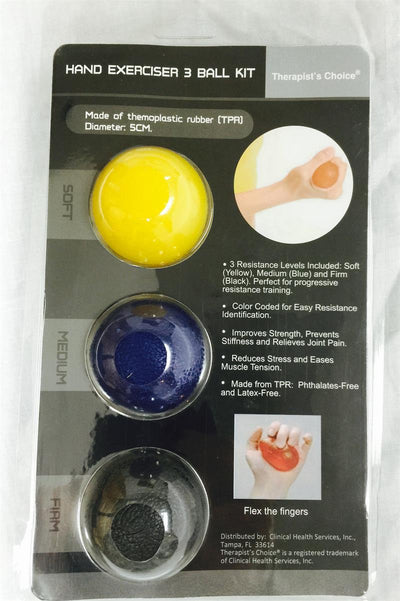 Therapist’s Choice® Hand Exercise 3 Ball Kit: 3 Color Coded Resistance Levels - Hand Exercise Ball Kit