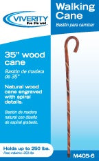 Natural Wood Cane, Round Handle, Engraved Spiral - M405-6