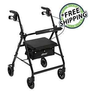 Drive Medical Walker Rollator with 6" Wheels, Fold Up Removable Back Support and Padded Seat - Singles - r726bk