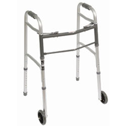 Two-Button Folding Walker 5 in Wheels by Roscoe Medical - Case of 4