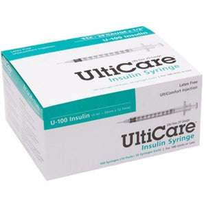 UltiCare Insulin Syringe Disposal, Latex-Free by Ultimed - Box of 100 - UT0